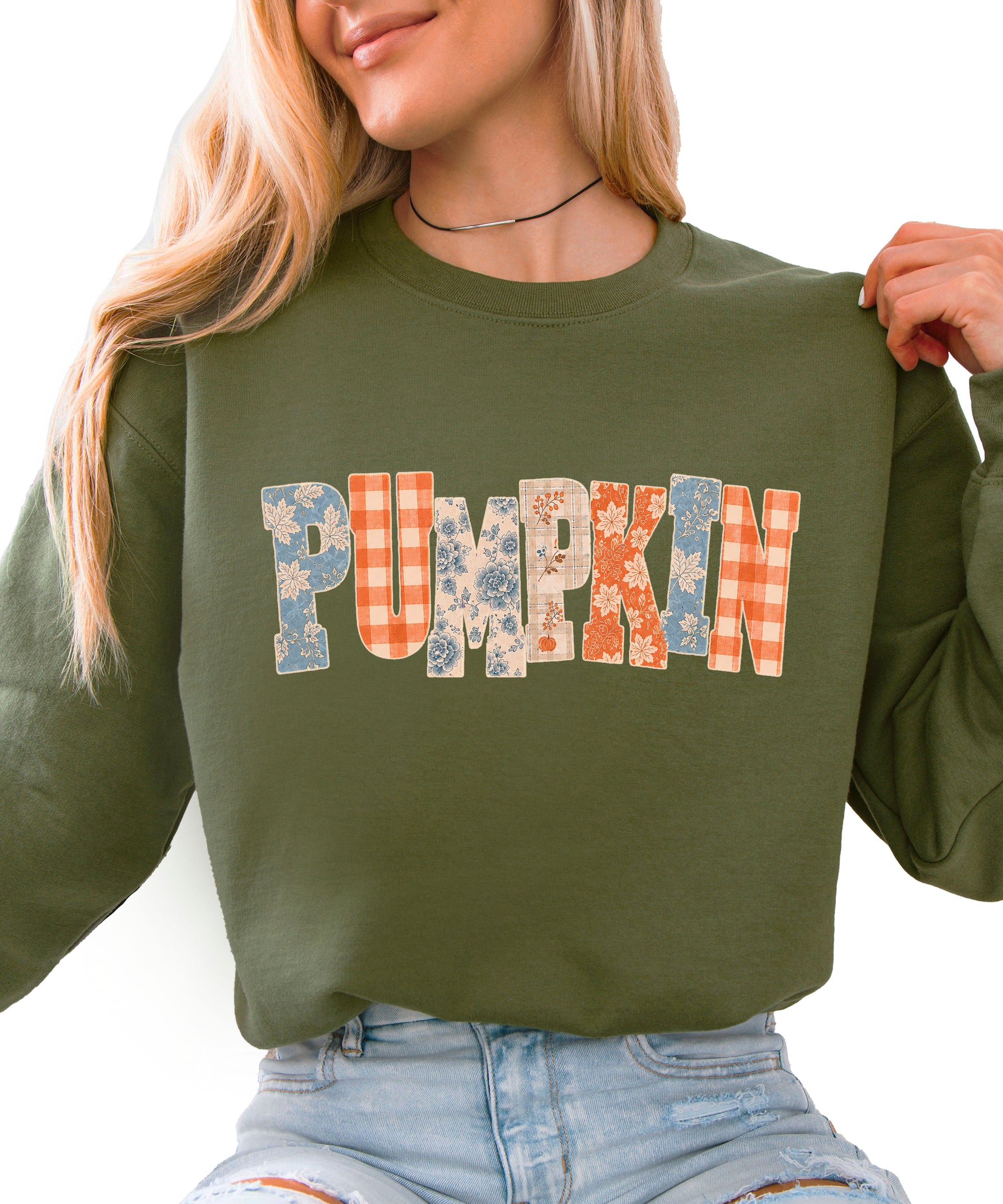Pumpkin Patch Fall Sweatshirt Army Green Sweatshirt view 4