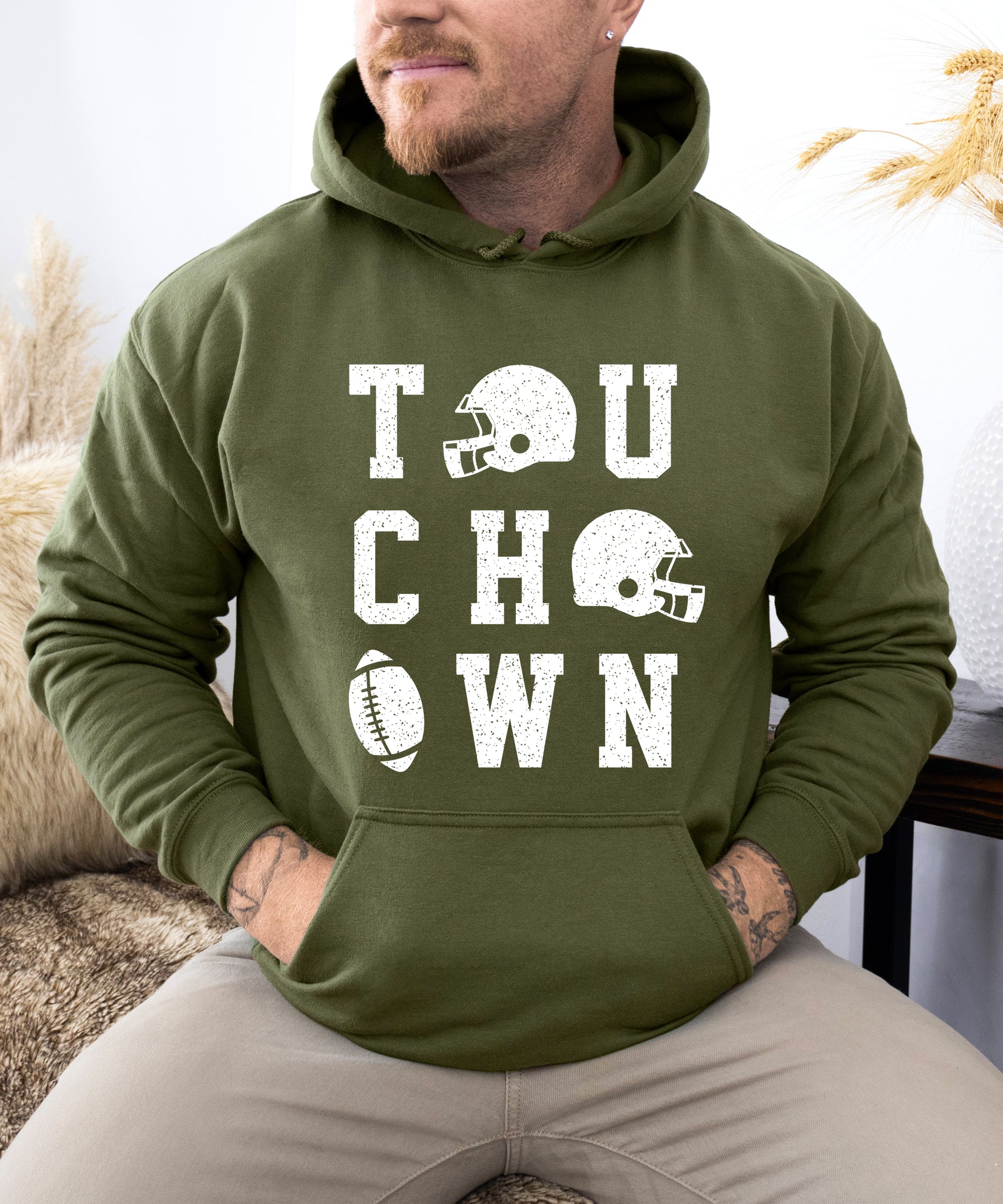 Touchdown football hoodie Army Green view 5