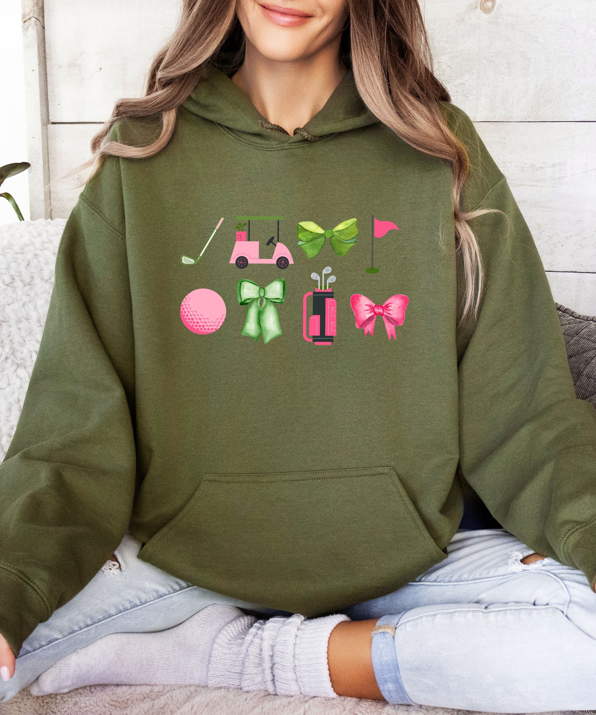 Womens Golf Coquette Bow hoodie in Army Green - view 5