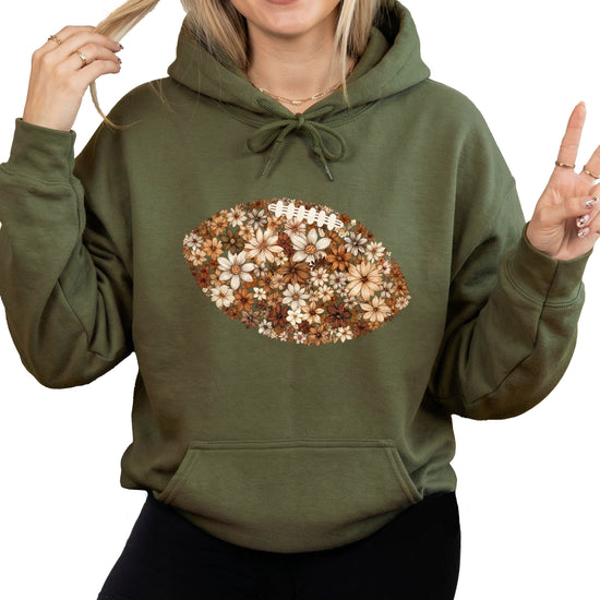 Floral Football Army Green Hoodie for Women - view 5
