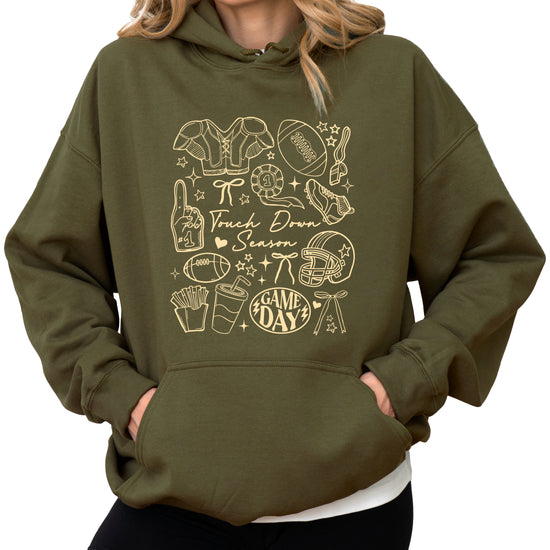 Army Green Touch Down Season football hoodie close up print