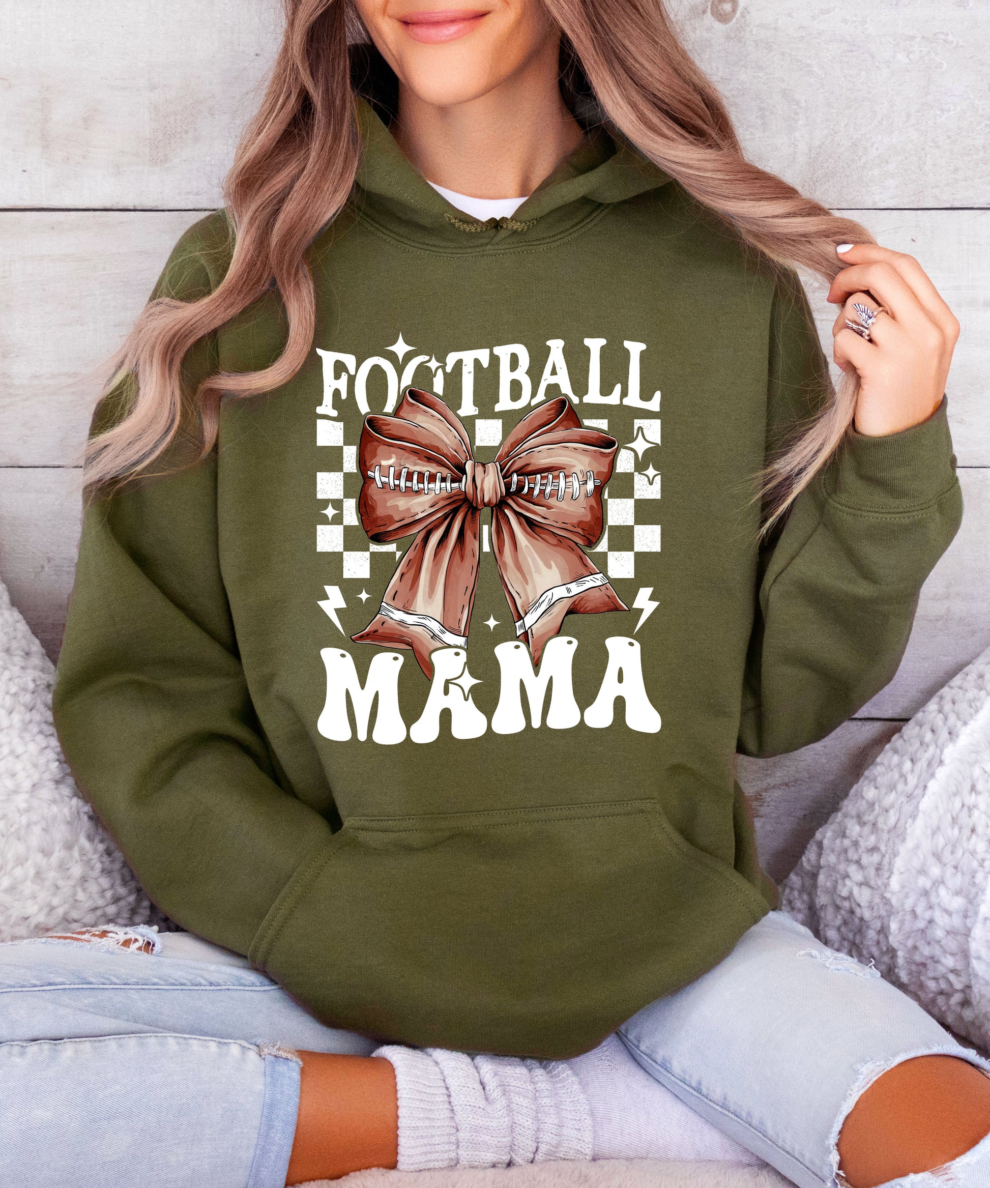 Football Mama Hoodie for Women – Army Green view 5