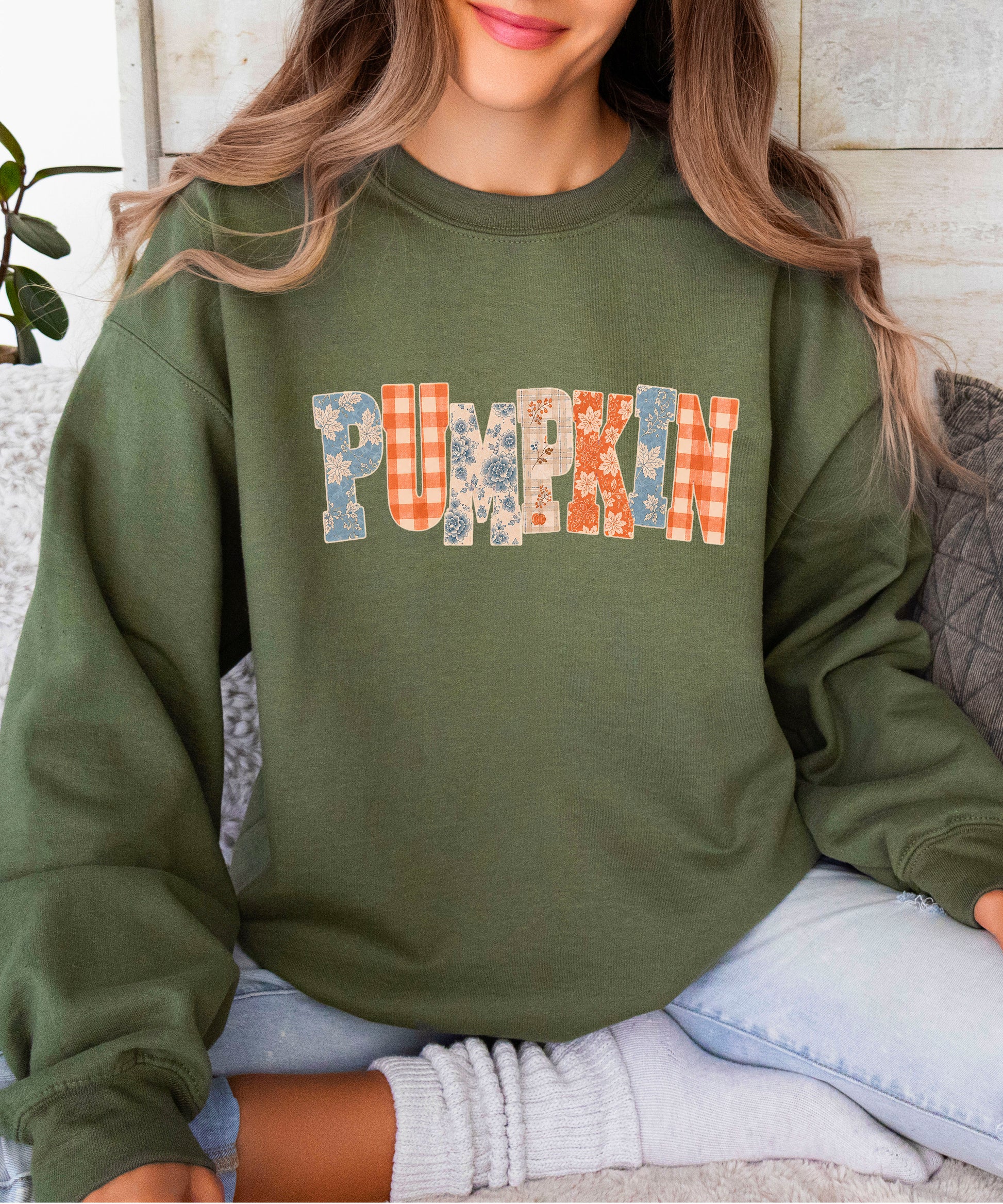 Pumpkin Patch Fall Sweatshirt Army Green Sweatshirt view 5