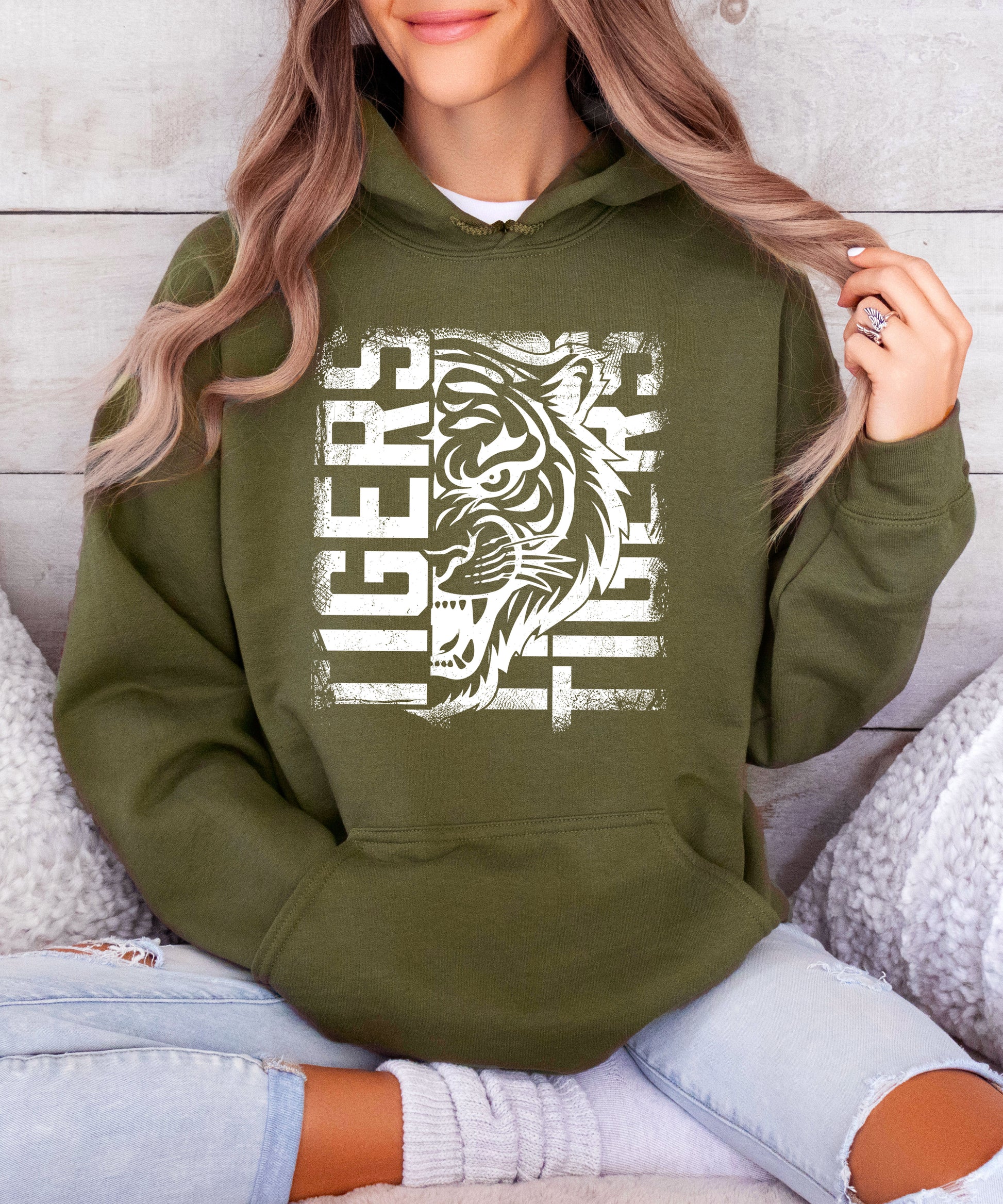 Tigers School Spirit Hoodie Army Green view 5
