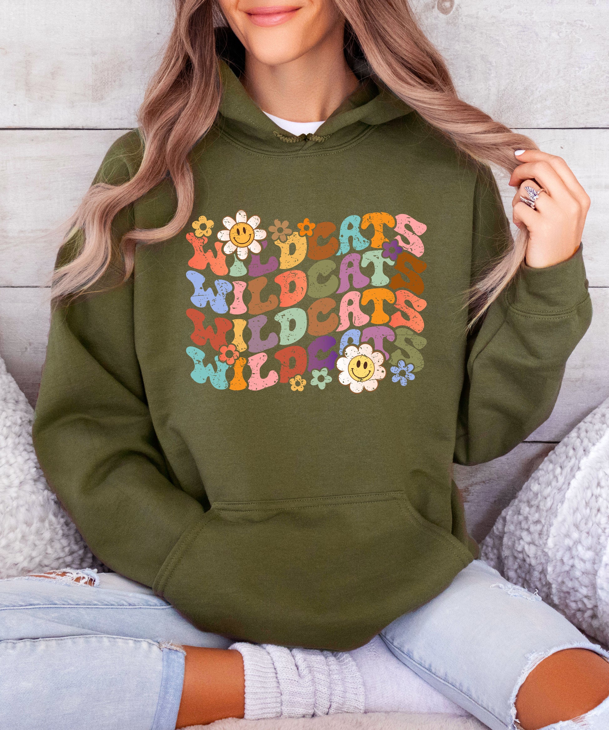 Wildcats Retro Floral Hoodie - Army Green view 5