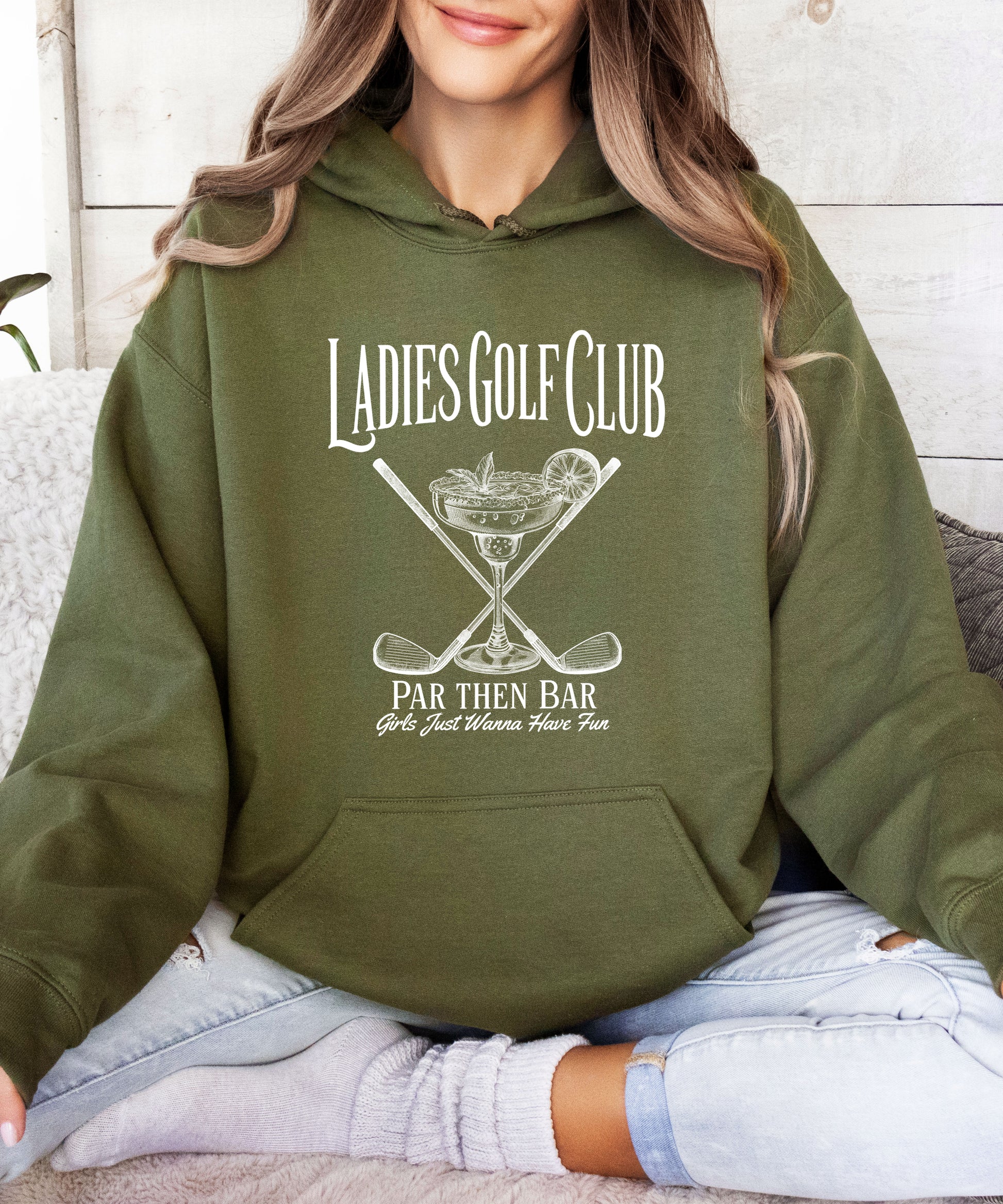 Ladies Golf Club Par Then Bar Hoodie for Women - Army Green 5