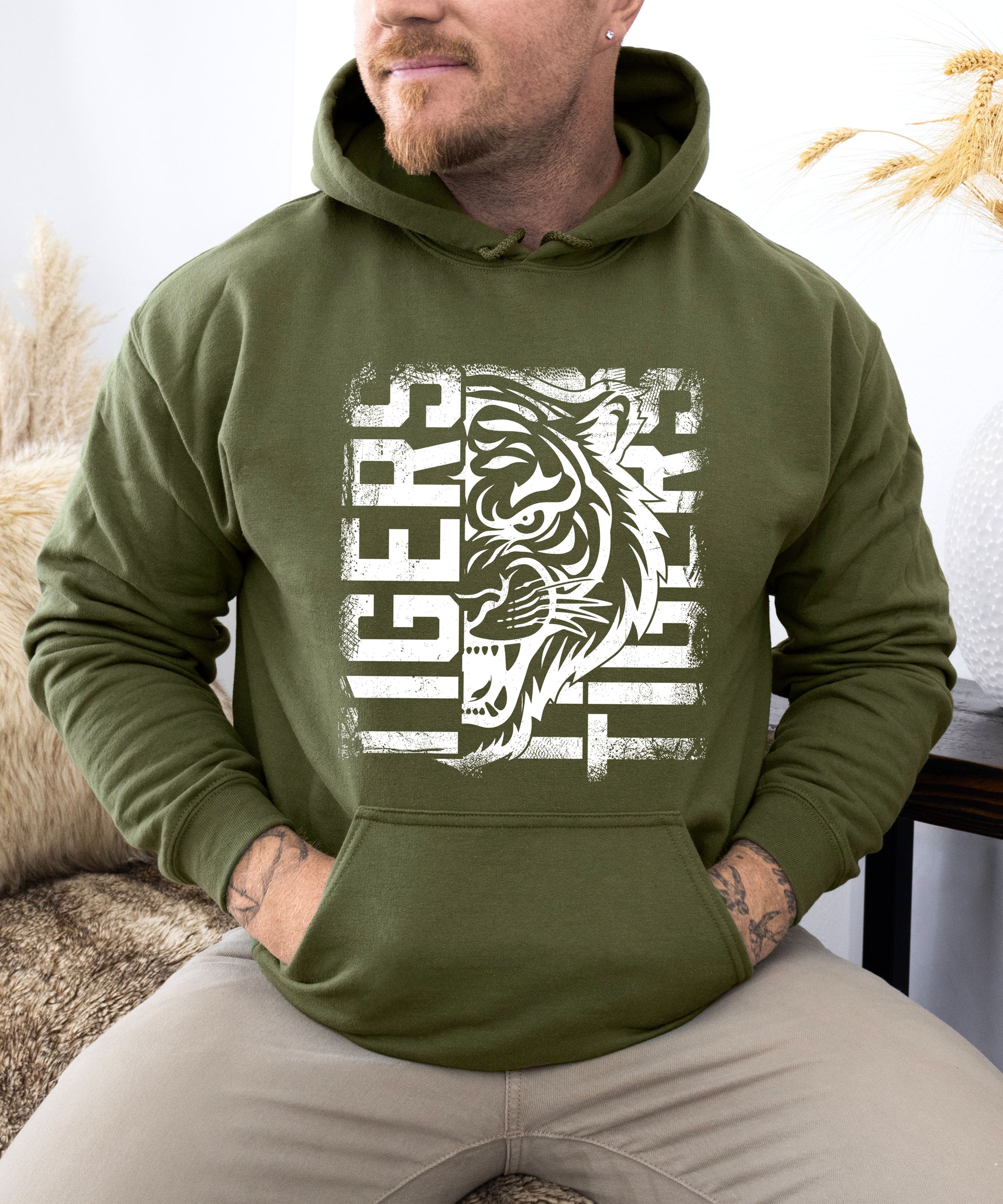 Tigers School Spirit Hoodie Army Green view 6