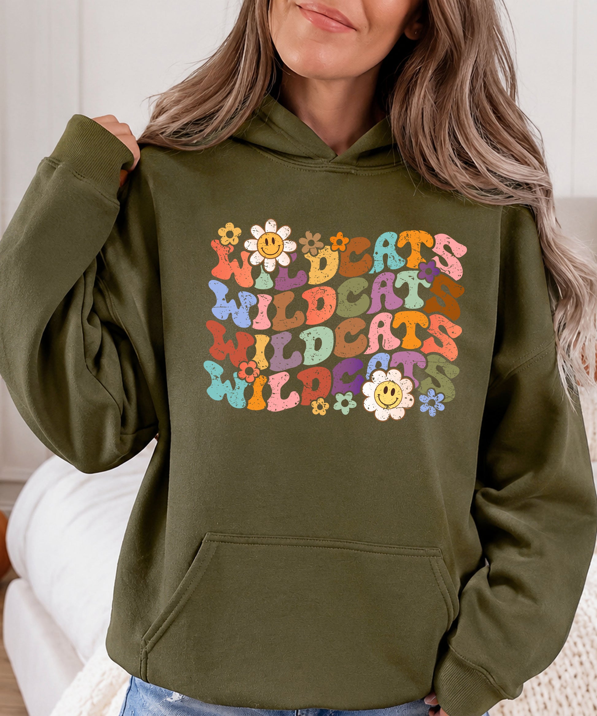 Wildcats Retro Floral Hoodie - Army Green view 6
