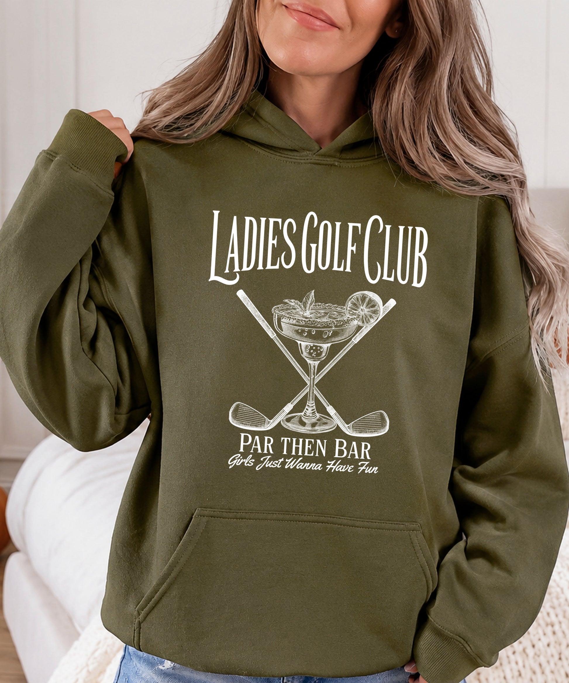 Ladies Golf Club Par Then Bar Hoodie for Women - Army Green 6