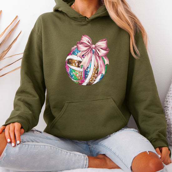 Disco Volleyball Coquette Bow Hoodie - Army Green - View 6