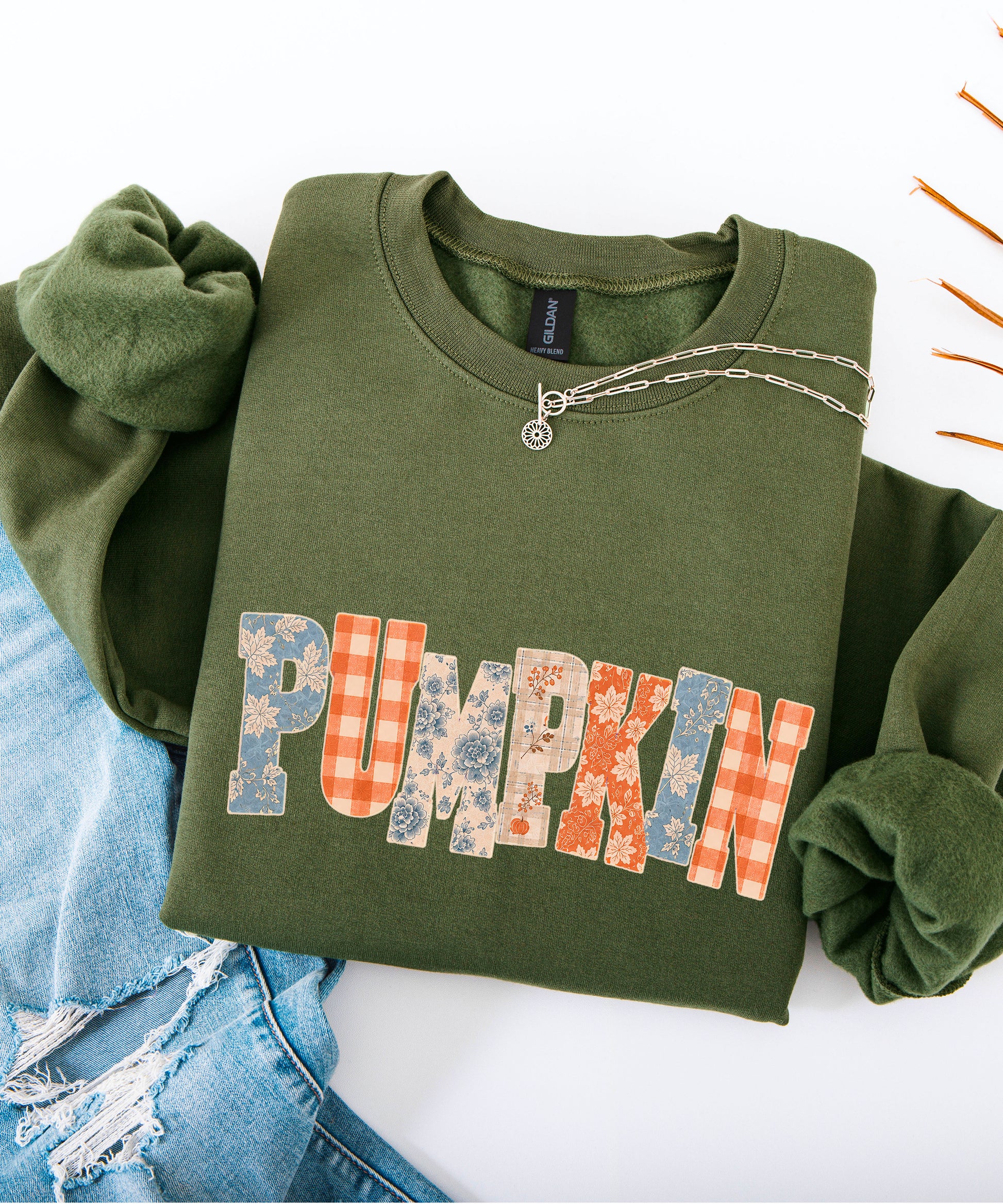 Pumpkin Patch Fall Sweatshirt Army Green Sweatshirt view 6