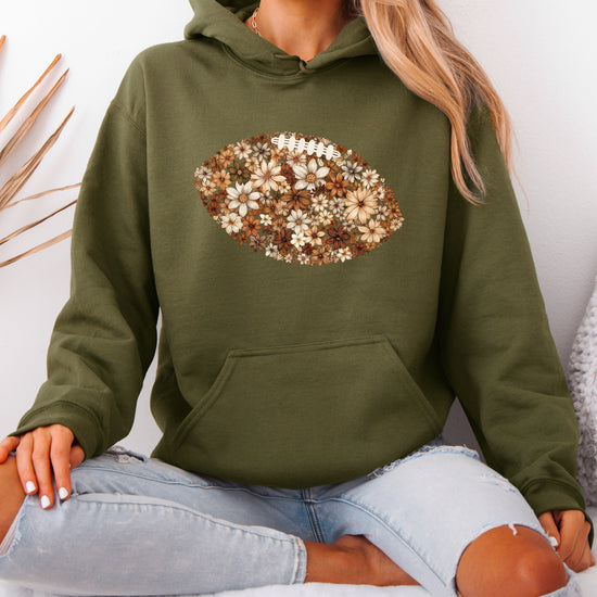 Floral Football Army Green Hoodie for Women - view 6