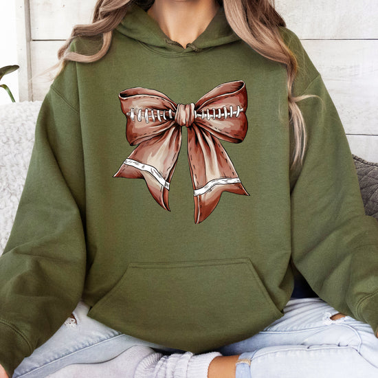 Football Coquette Bow fleece hoodie in Army Green - view 6