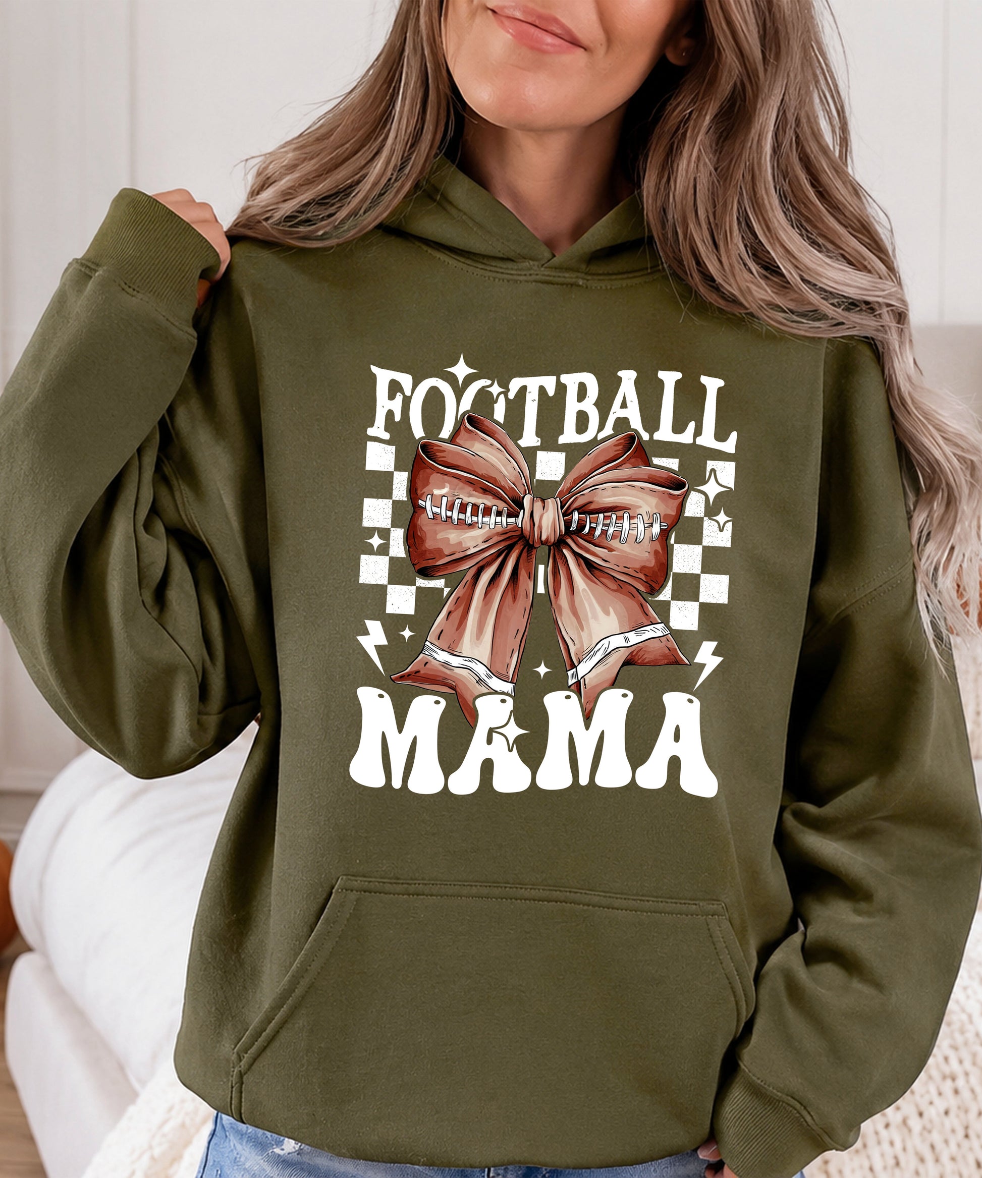 Football Mama Hoodie for Women – Army Green view 6