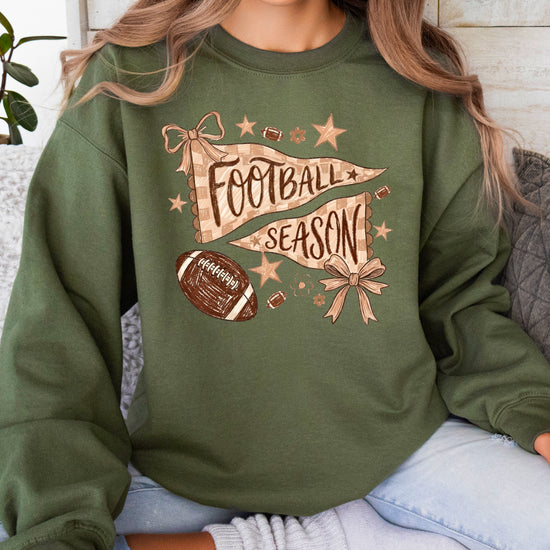 Football Season Coquette Bow Pennant Game Day Crewneck Sweatshirt - Army Green Sweatshirt view 6
