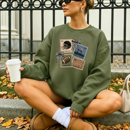 Vintage Football Army Green crewneck sweatshirt, view 7