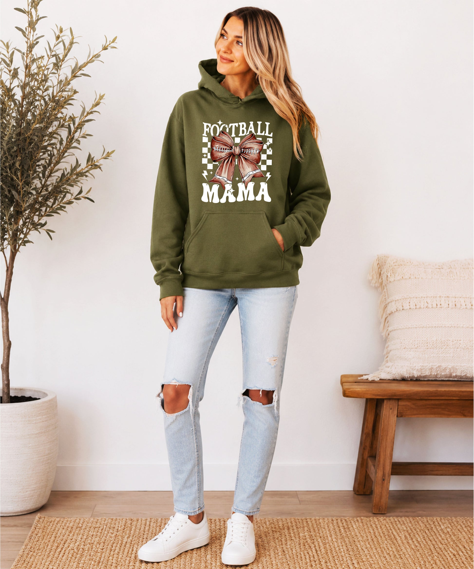 Football Mama Hoodie for Women – Army Green view 7