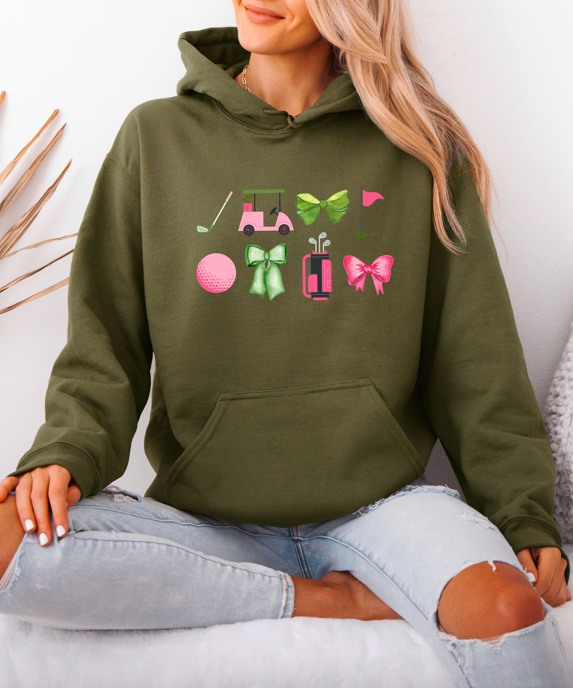 Womens Golf Coquette Bow hoodie in Army Green - view 7