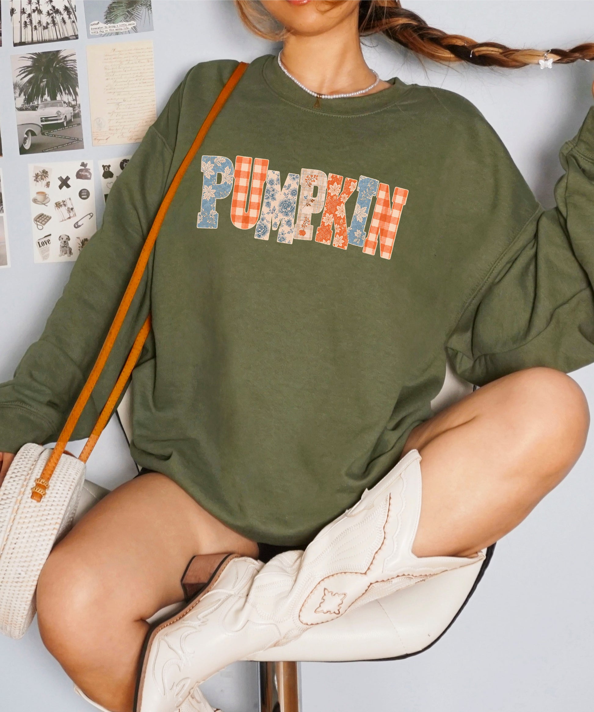 Pumpkin Patch Fall Sweatshirt Army Green Sweatshirt view 7