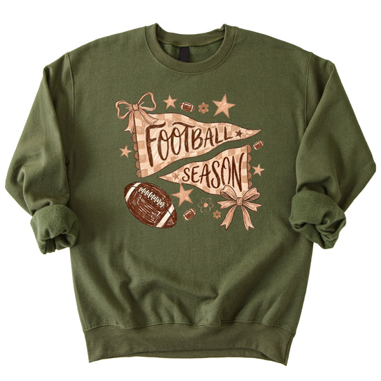 Football Season Coquette Bow Pennant Game Day Crewneck Sweatshirt - Army Green Sweatshirt view 7