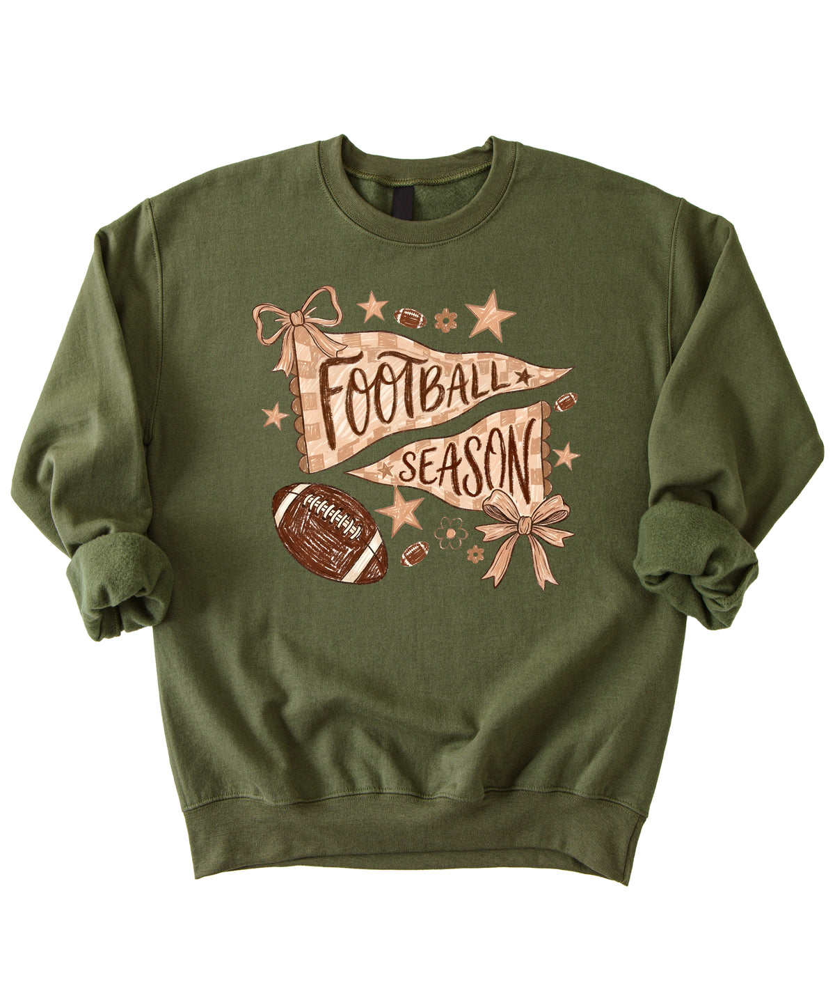 Football Season Coquette Bow Pennant Game Day Crewneck Sweatshirt - Army Green Sweatshirt view 7