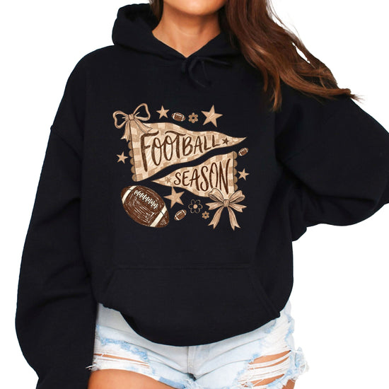 Football Season Coquette Bow Pennant Game Day Hoodie for Women - Black - view 1