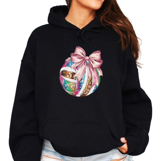 Disco Volleyball Coquette Bow Hoodie - Black - View 1