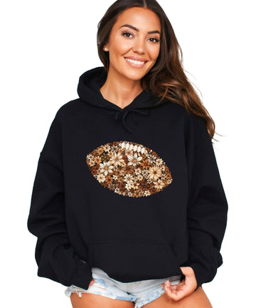 Floral Football Black Hoodie for Women - view 1