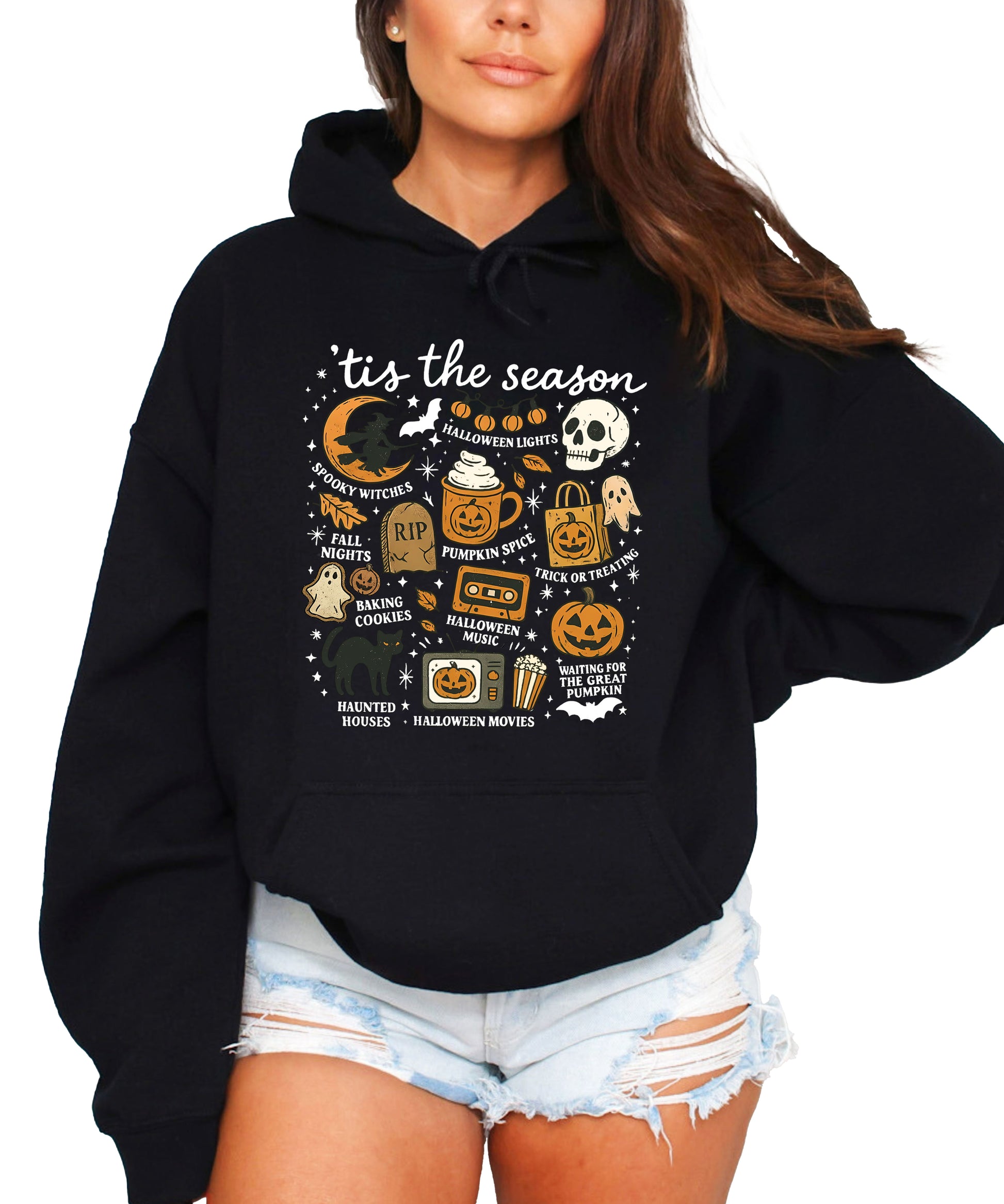 Tis The Season Halloween retro collage hoodie in Black - view 1