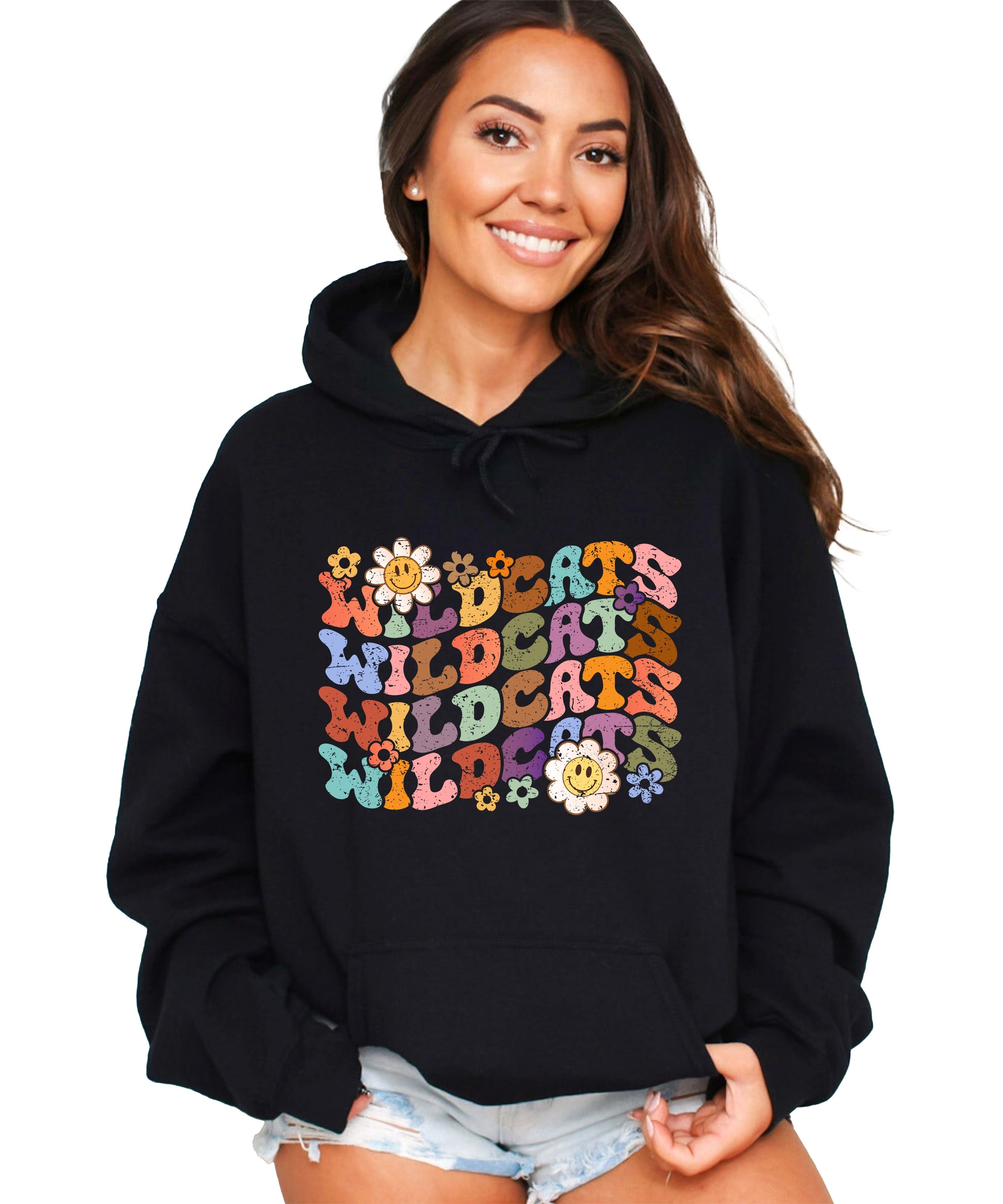 Wildcats Retro Floral Hoodie - Black view 1