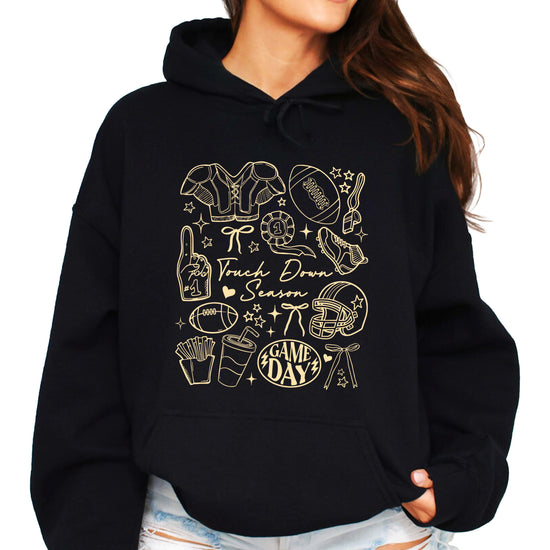 Black Touch Down Season football hoodie for women front view