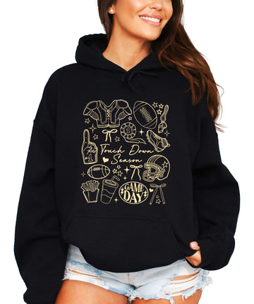 Black Touch Down Season football hoodie for women front view