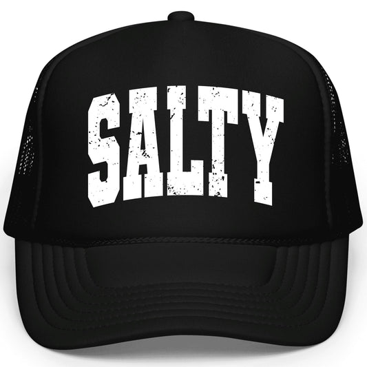 Salty Distressed Font Women & Teen Summer Trucker Hat Classic 5 Panel Foam Front Mesh Snapback