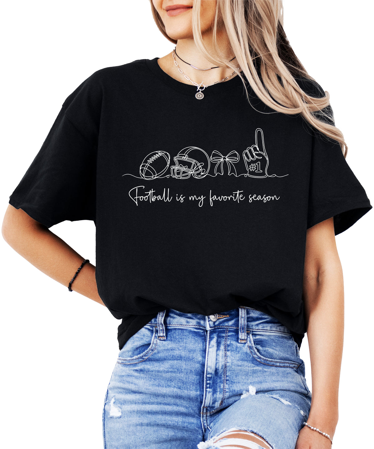 Football is My Favorite Season coquette bow game day tee, Black Shirt, view 1