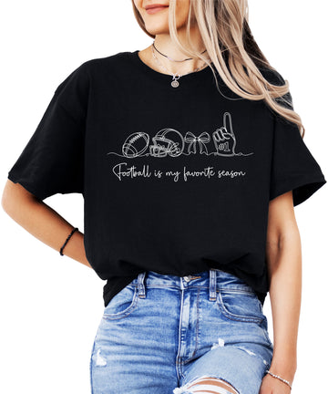 Football is My Favorite Season coquette bow game day tee, Black Shirt, view 1