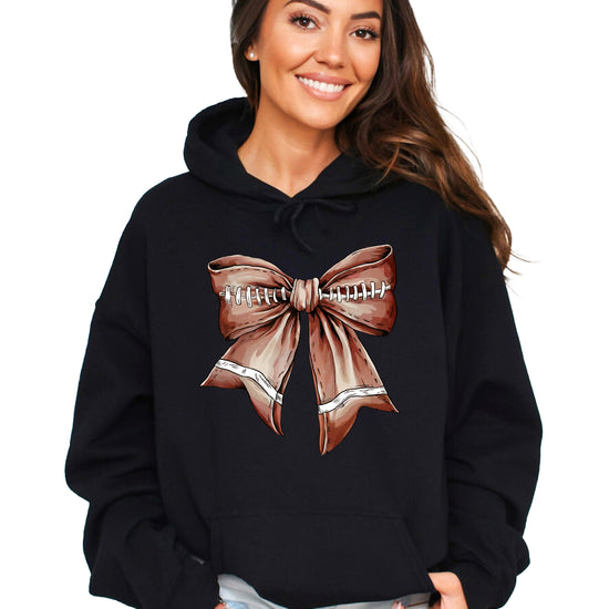 Football Coquette Bow fleece hoodie in Black - front view