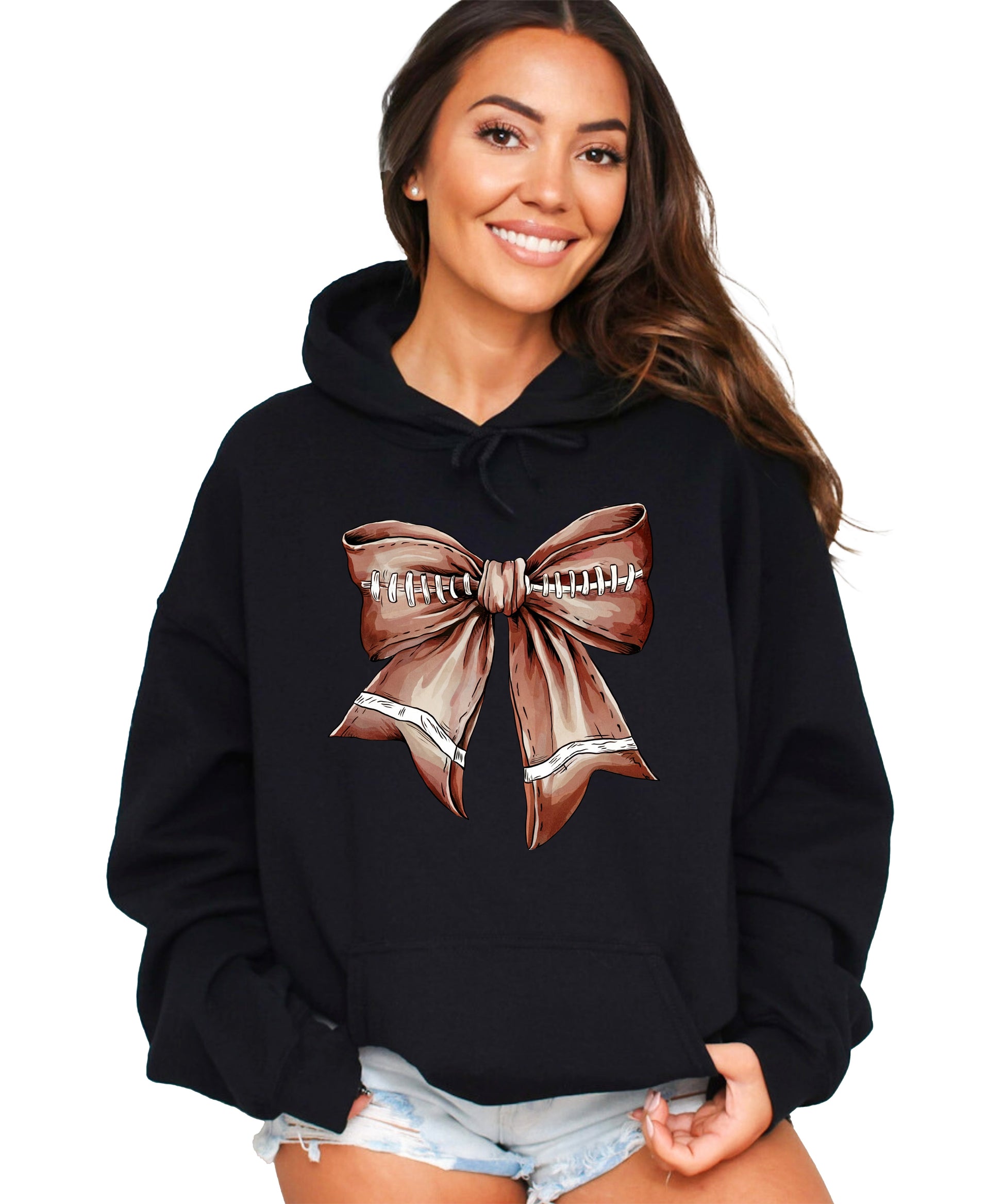 Football Coquette Bow fleece hoodie in Black - front view