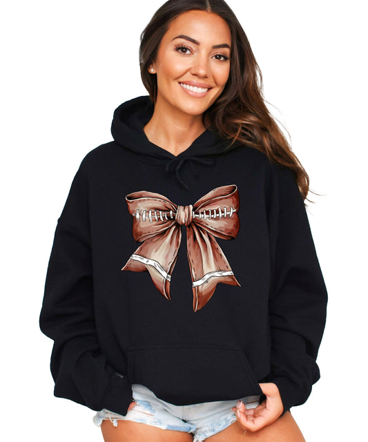 Football Coquette Bow fleece hoodie in Black - front view