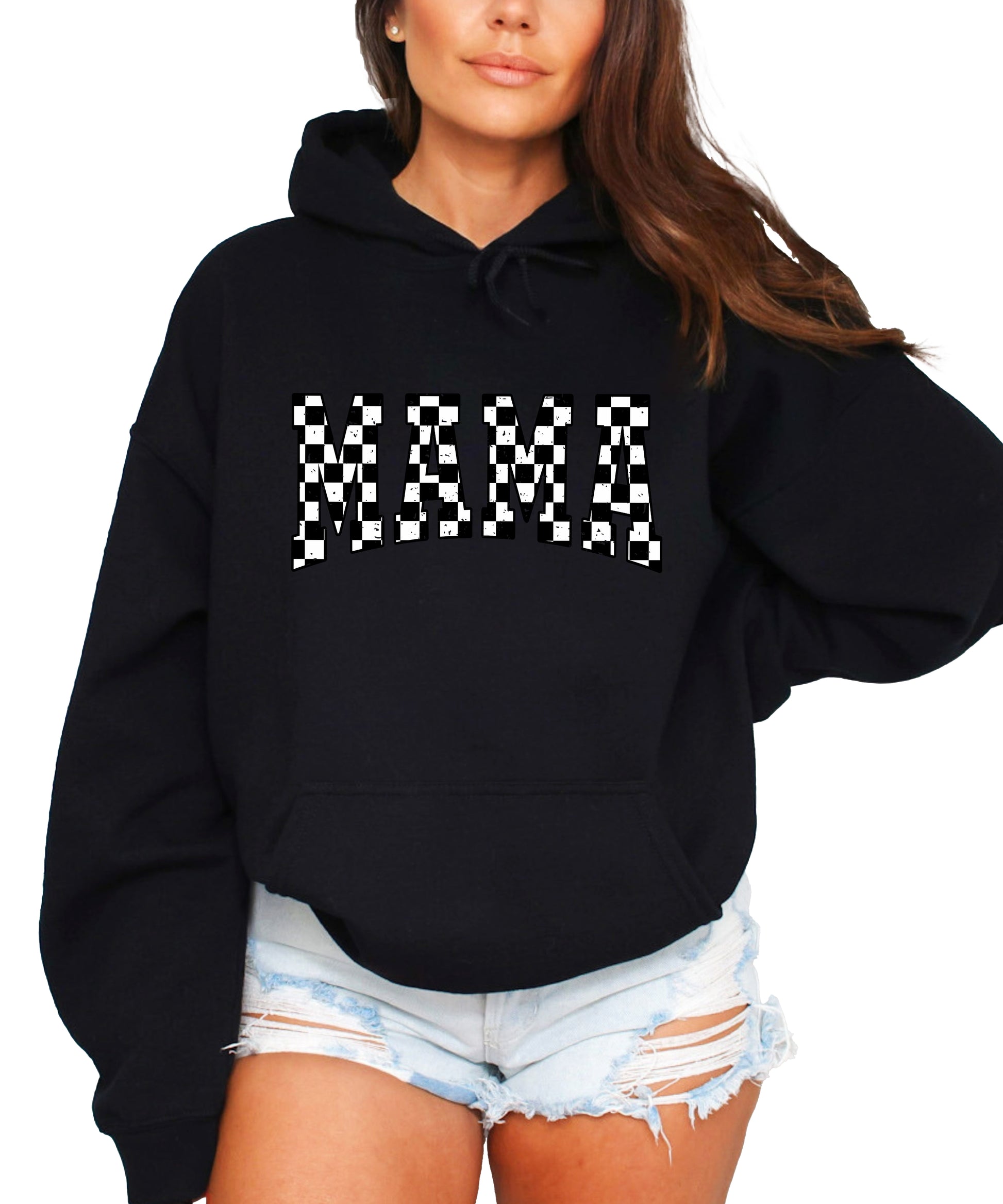 Checkered Mama hoodie for women in Black - view 1