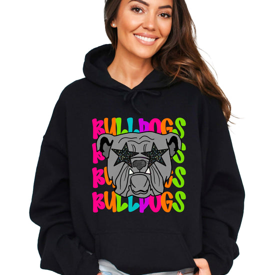 Bulldogs neon rainbow mascot hoodie in Black - front view