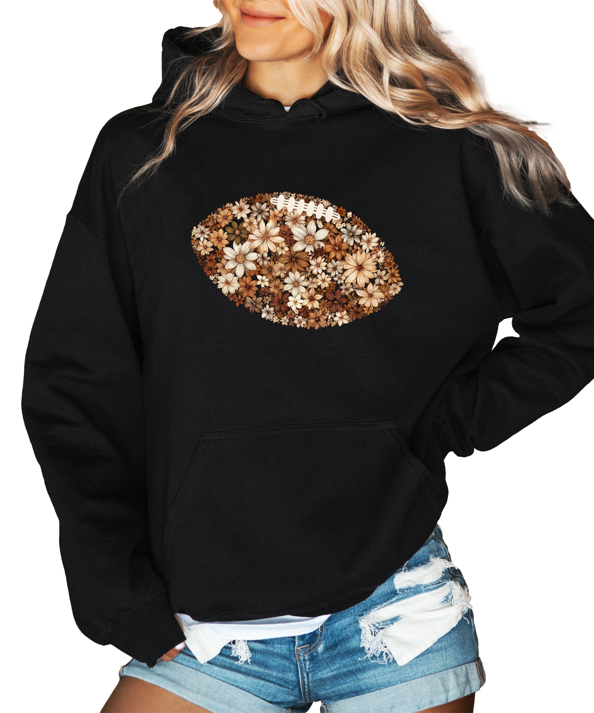 Floral Football Black Hoodie for Women - view 2