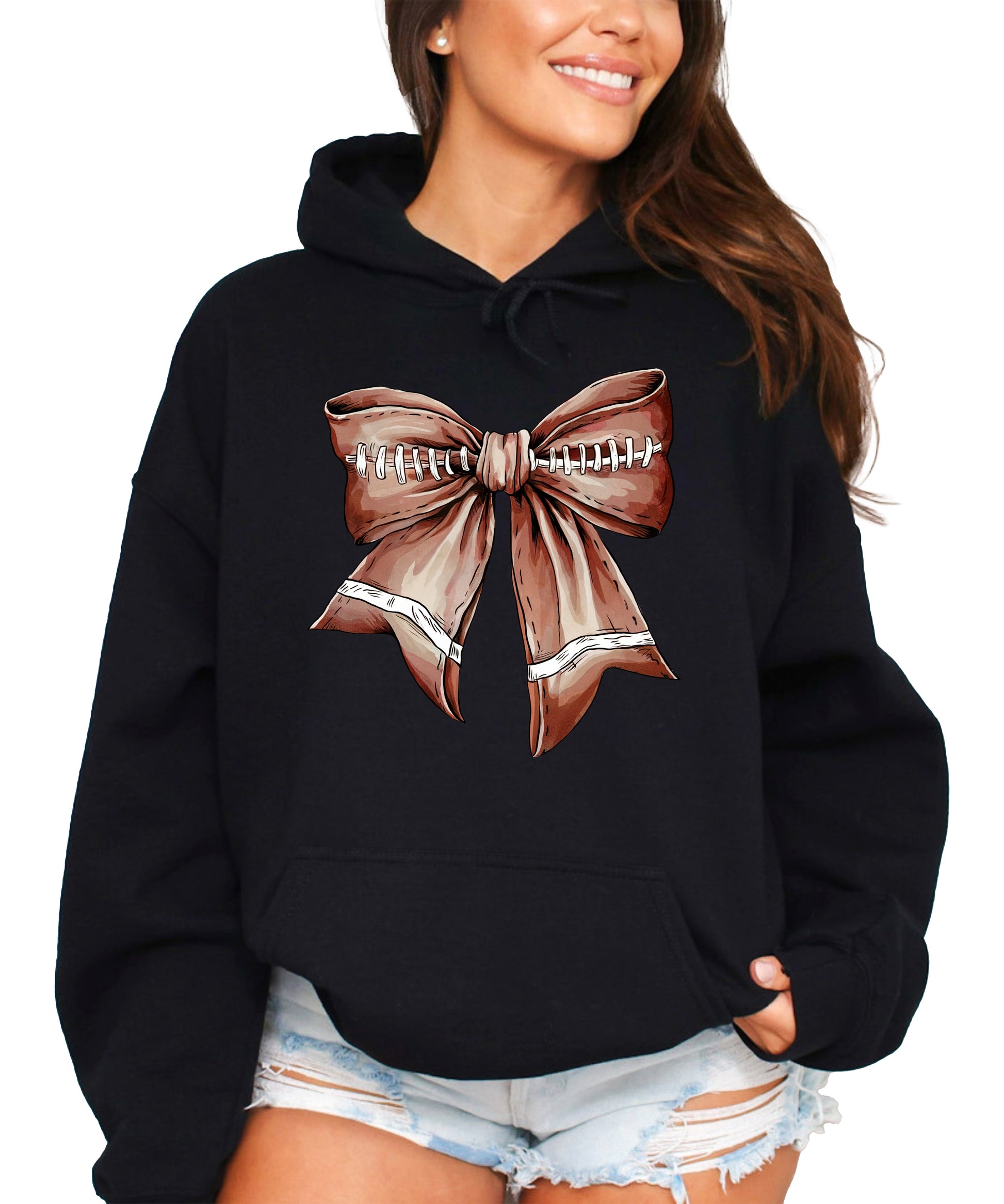 Football Coquette Bow fleece hoodie in Black - view 2