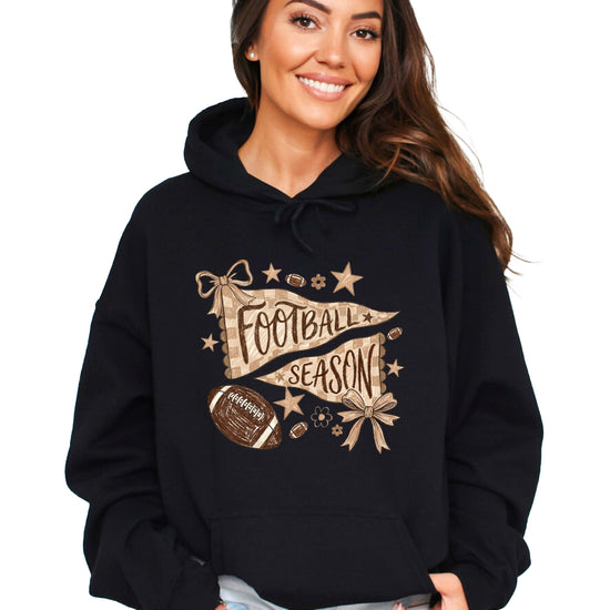 Football Season Coquette Bow Pennant Game Day Hoodie for Women - Black - view 2