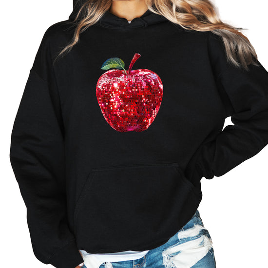 Black glitter apple teacher hoodie view 2