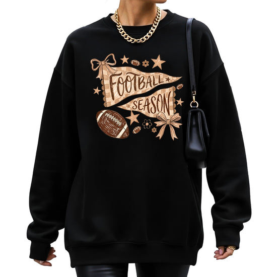 Football Season Coquette Bow Pennant Game Day Crewneck Sweatshirt - Black Sweatshirt view 2