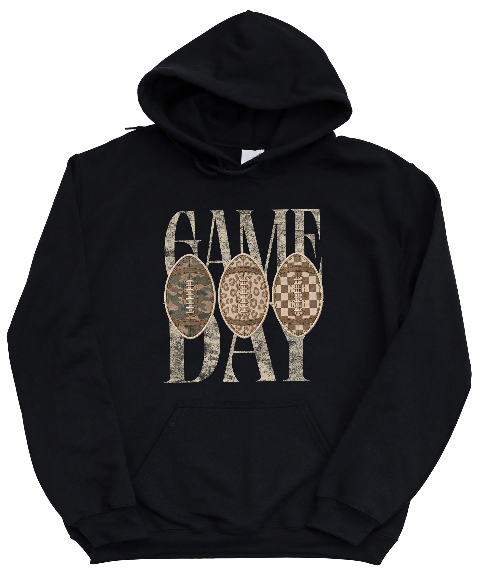 Black Game Day football hoodie, styled view