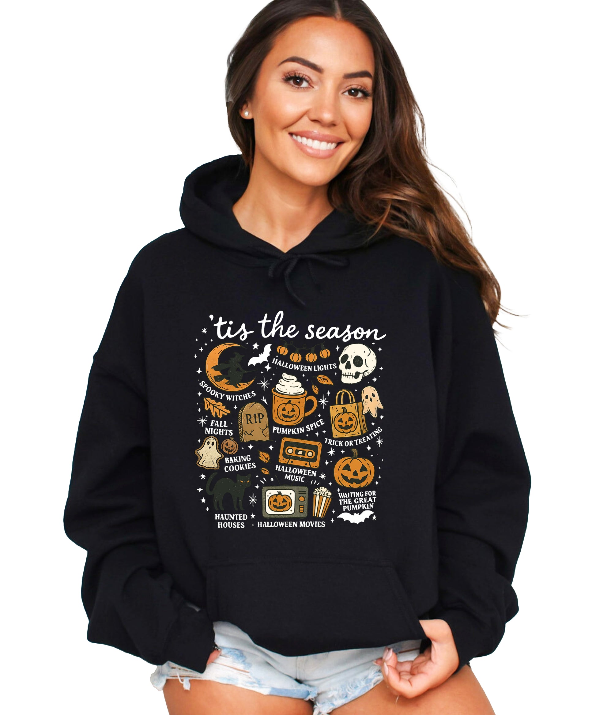 Tis The Season Halloween retro collage hoodie in Black - view 2