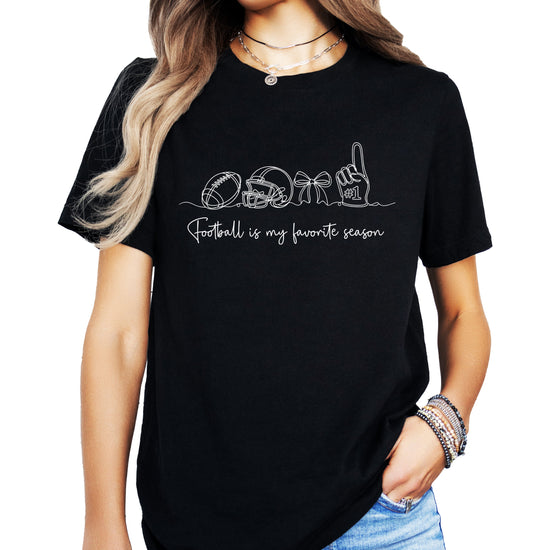 Football is My Favorite Season coquette bow game day tee, Black Shirt, view 2