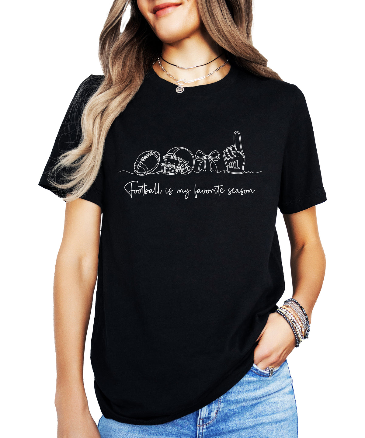 Football is My Favorite Season coquette bow game day tee, Black Shirt, view 2