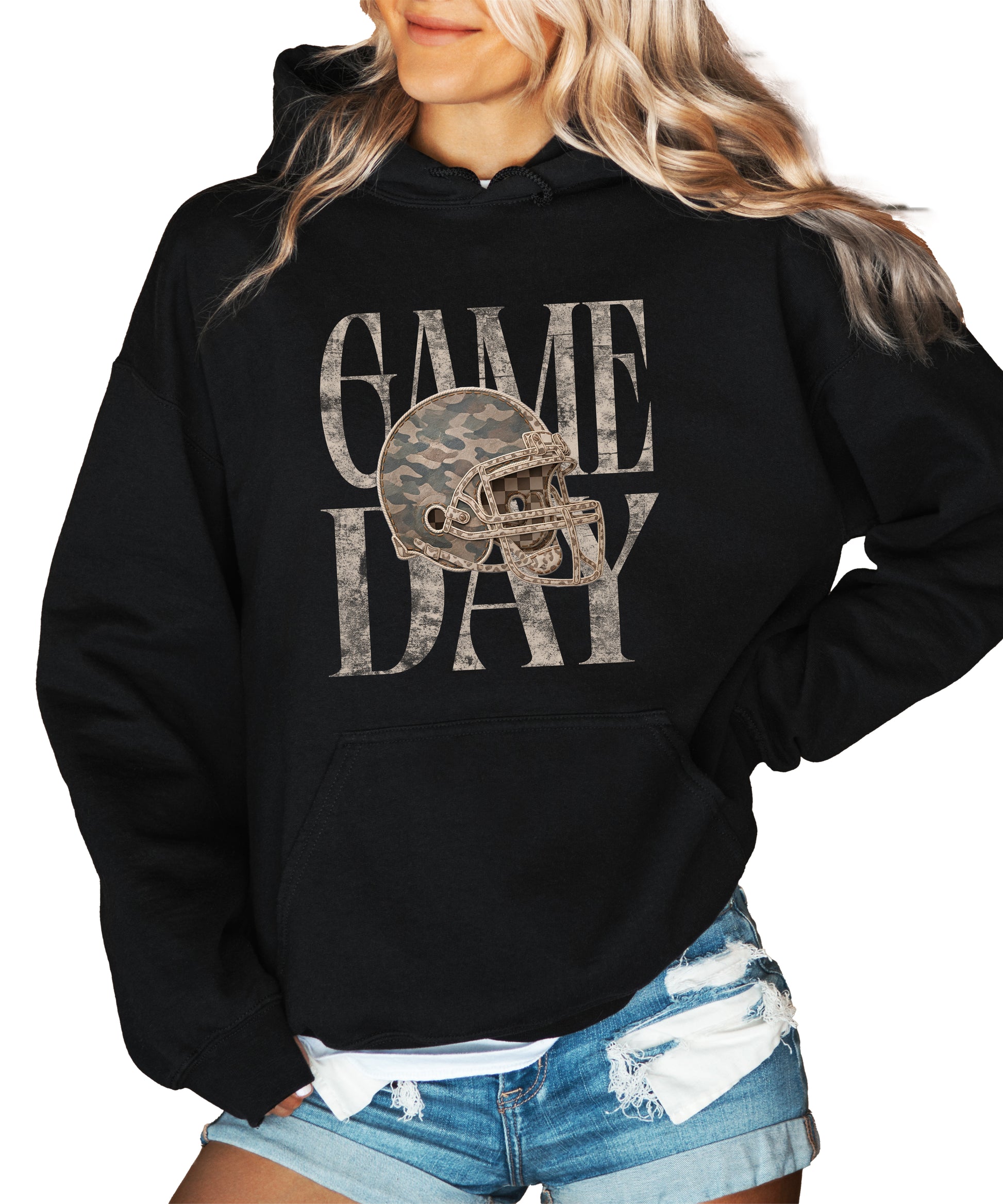 Game Day Camo football helmet hoodie in Black - view 3